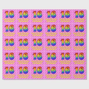16e verjaardag: roze strips & harten, regenboognr. cadeaupapier