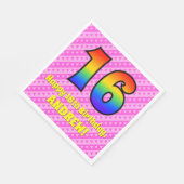 16e verjaardag: roze strips & harten, regenboognr. servet (Hoek)