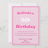 16e verjaardag roze uitnodiging (Achterkant)