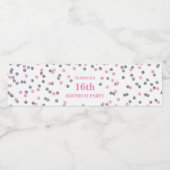 16e verjaardag roze zilveren Confetti Waterfles Etiket (Enkel label)