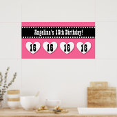 16e verjaardag Roze zwarte hartklep, aangepaste V1 Poster (Keuken)