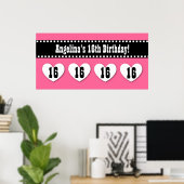 16e verjaardag Roze zwarte hartklep, aangepaste V1 Poster (Thuiskantoor)