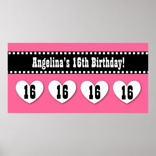 16e verjaardag Roze zwarte hartklep, aangepaste V1 Poster (Voorkant)