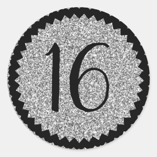 16e verjaardag Silver Glitter Classic Ronde Sticker (Voorkant)