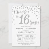 16e verjaardag Silver Glitter Diamond Uitnodiging (Voorkant)