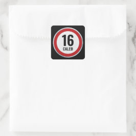 16e verjaardag snelheidsbegrenzer vierkante sticker