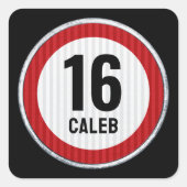 16e verjaardag snelheidsbegrenzer vierkante sticker (Voorkant)