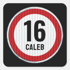 16e verjaardag snelheidsbegrenzer vierkante sticker