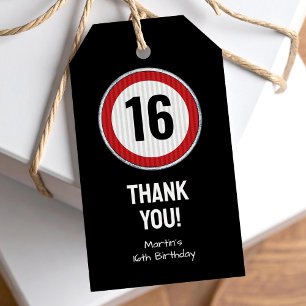 16e verjaardag snelheidsbeperking cadeaulabel