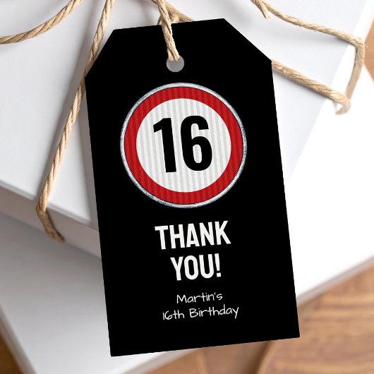 16e verjaardag snelheidsbeperking cadeaulabel