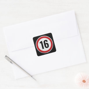 16e verjaardag snelheidsbeperking vierkante sticker