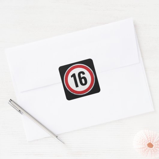 16e verjaardag snelheidsbeperking vierkante sticker (Envelop)