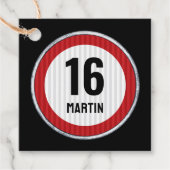 16e verjaardag snelheidsbord bedankjes labels (Voorkant)