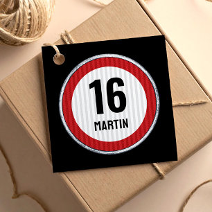 16e verjaardag snelheidsbord bedankjes labels
