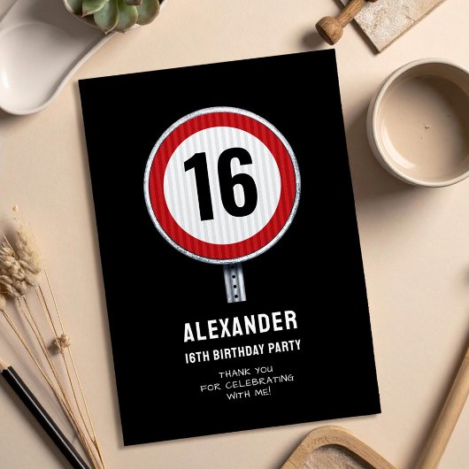 16e Verjaardag Snelheidslimiet  Bedankkaart