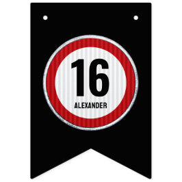 16e Verjaardag Snelheidslimiet Bord - ELKE LEEFTIJ Vlaggetjes