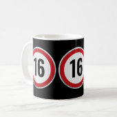16e Verjaardag Snelheidslimiet Koffiemok (Voorkant links)