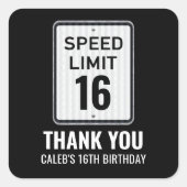 16e Verjaardag Snelheidslimiet Zwart en Wit Bord Vierkante Sticker (Voorkant)