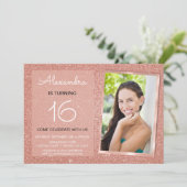 16e verjaardag Sparkle Roos Gold Blush Pink Foto Kaart (Staand voorkant)