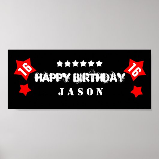 16e verjaardag Star Banner Aangepaste naam V16S ST Poster (Voorkant)