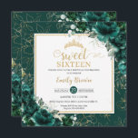 16e verjaardag Sweet 16 Emerald Green Floral Gold Kaart<br><div class="desc">Pas deze mooie Sweet 16 / quinceañera / verjaardagsuitnodiging gemakkelijk en snel aan met een eigen formulering. Druk op de knop Aanpassen om de stijl en plaatsing van de tekst verder te herschikken en te formatteren. Overeenkomende objecten in de winkel! c) De Happy Cat Studio</div>