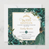 16e verjaardag Sweet 16 Emerald Green Floral Kaart (Voorkant)