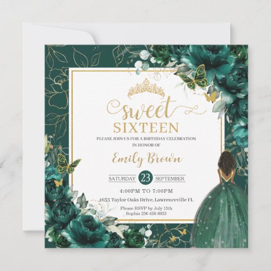 16e verjaardag Sweet 16 Emerald Green Floral Kaart (Voorkant)