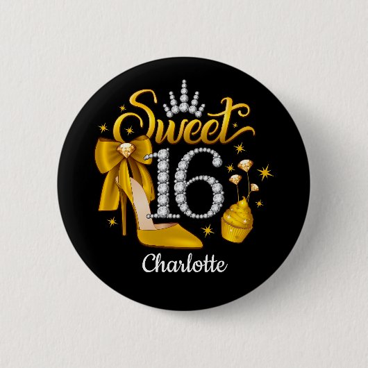 16e verjaardag. Sweet 16-meisje Ronde Button 5,7 Cm (Voorkant)