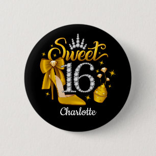 16e verjaardag. Sweet 16-meisje Ronde Button 5,7 Cm
