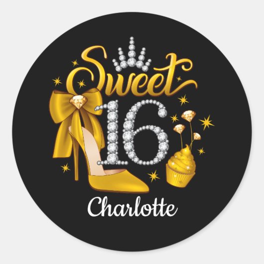 16e verjaardag. Sweet 16-meisje Ronde Sticker (Voorkant)