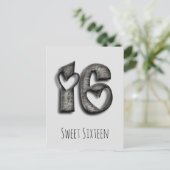 16e verjaardag Sweet 16 Rustic Hearts Typografie Briefkaart (Staand voorkant)