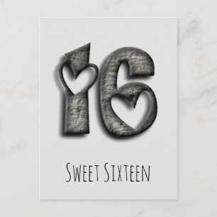 16e verjaardag Sweet 16 Rustic Hearts Typografie Briefkaart