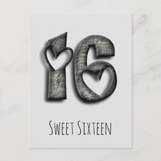16e verjaardag Sweet 16 Rustic Hearts Typografie Briefkaart (Voorkant)