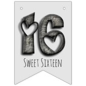 16e verjaardag Sweet 16 Rustic Hearts Typografie Vlaggetjes (Tweede vlag)