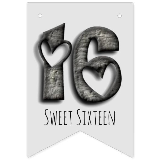 16e verjaardag Sweet 16 Rustic Hearts Typografie Vlaggetjes (Eerste vlag)