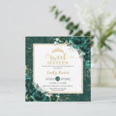 16e Verjaardag Sweet 16 Smaragdgroene Bloemen Goud Kaart (Staand voorkant)