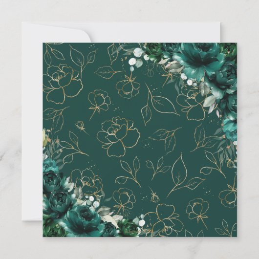 16e Verjaardag Sweet 16 Smaragdgroene Bloemen Goud Kaart (Achterkant)