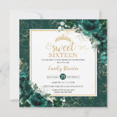 16e Verjaardag Sweet 16 Smaragdgroene Bloemen Goud Kaart (Voorkant)