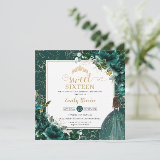 16e Verjaardag Sweet 16 Smaragdgroene Bloemige Uit Kaart (Staand voorkant)