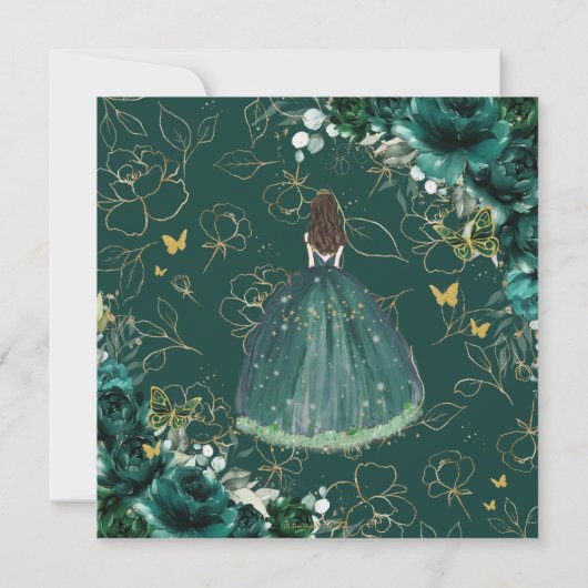 16e Verjaardag Sweet 16 Smaragdgroene Bloemige Uit Kaart (Achterkant)