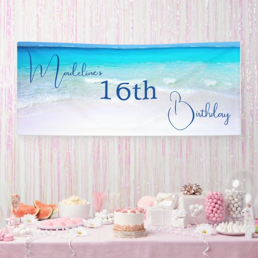 16e verjaardag Sweet Sixteen Beach Spandoek (Feest)