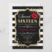 16e verjaardag - Sweet Sixteen Black Red Gold Kaart (Voorkant)