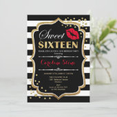 16e verjaardag - Sweet Sixteen Black Red Gold Kaart (Staand voorkant)