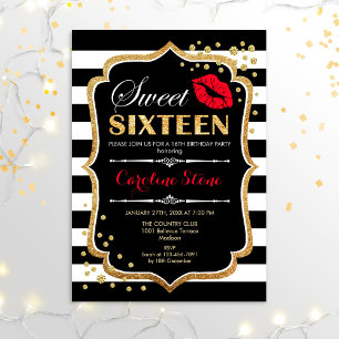 16e verjaardag - Sweet Sixteen Black Red Gold Kaart