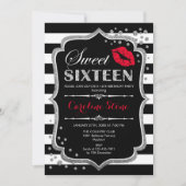 16e verjaardag - Sweet Sixteen Black Red Silver Kaart (Voorkant)