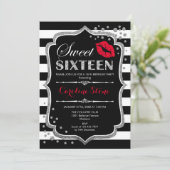 16e verjaardag - Sweet Sixteen Black Red Silver Kaart (Staand voorkant)