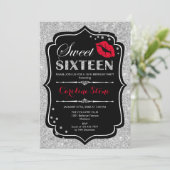16e verjaardag - Sweet Sixteen Black Red Silver Kaart (Staand voorkant)