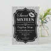 16e verjaardag - Sweet Sixteen Black Silver Kaart (Staand voorkant)