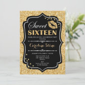 16e verjaardag - Sweet Sixteen Gold Black Kaart (Staand voorkant)