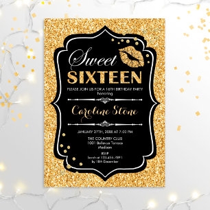 16e verjaardag - Sweet Sixteen Gold Black Kaart